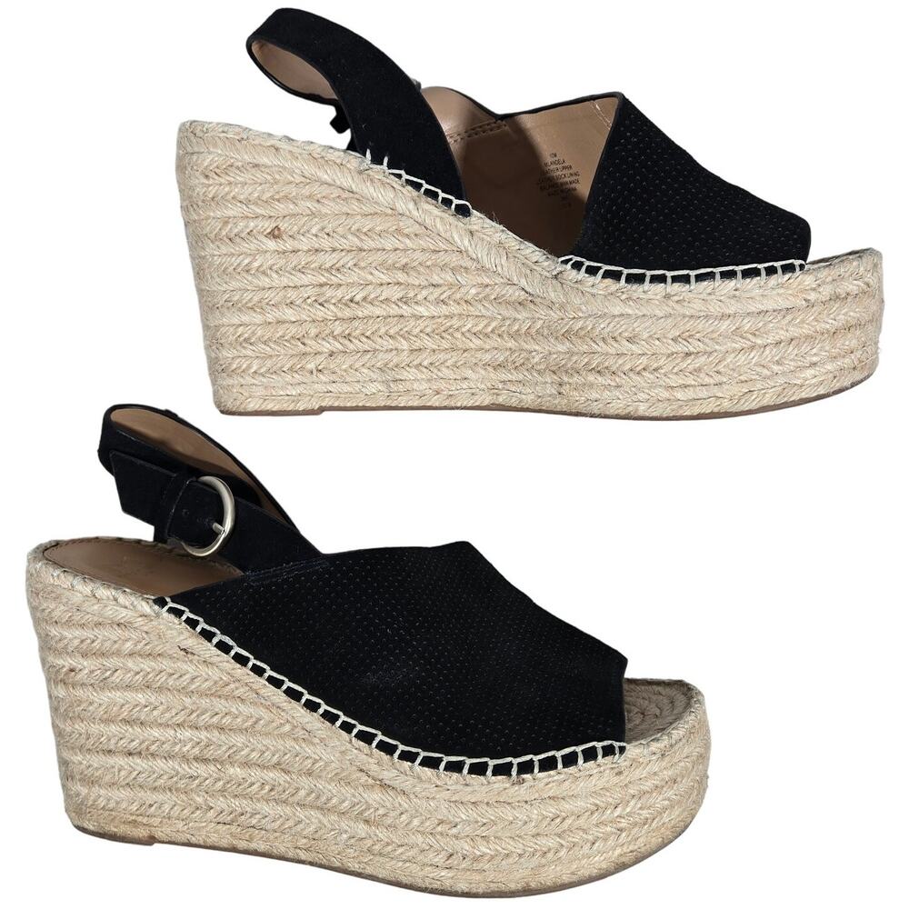 Marc Fisher Black Suede Perforated Wedge Espadrille Sandals‎ Size 10M MLANDELA